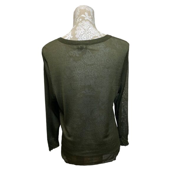 Talbots Tiered Ruffle Front Knit Cardigan, Dark Olive, nwot size L - Picture 3 of 7